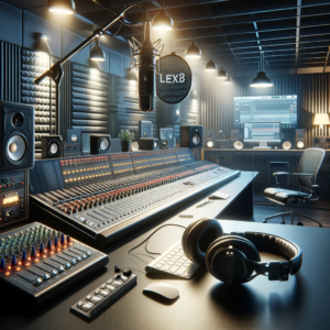 A realistic image of a professional audio studio, showcasing high-quality sound equipment like microphones, mixing consoles, and soundproofing. The se